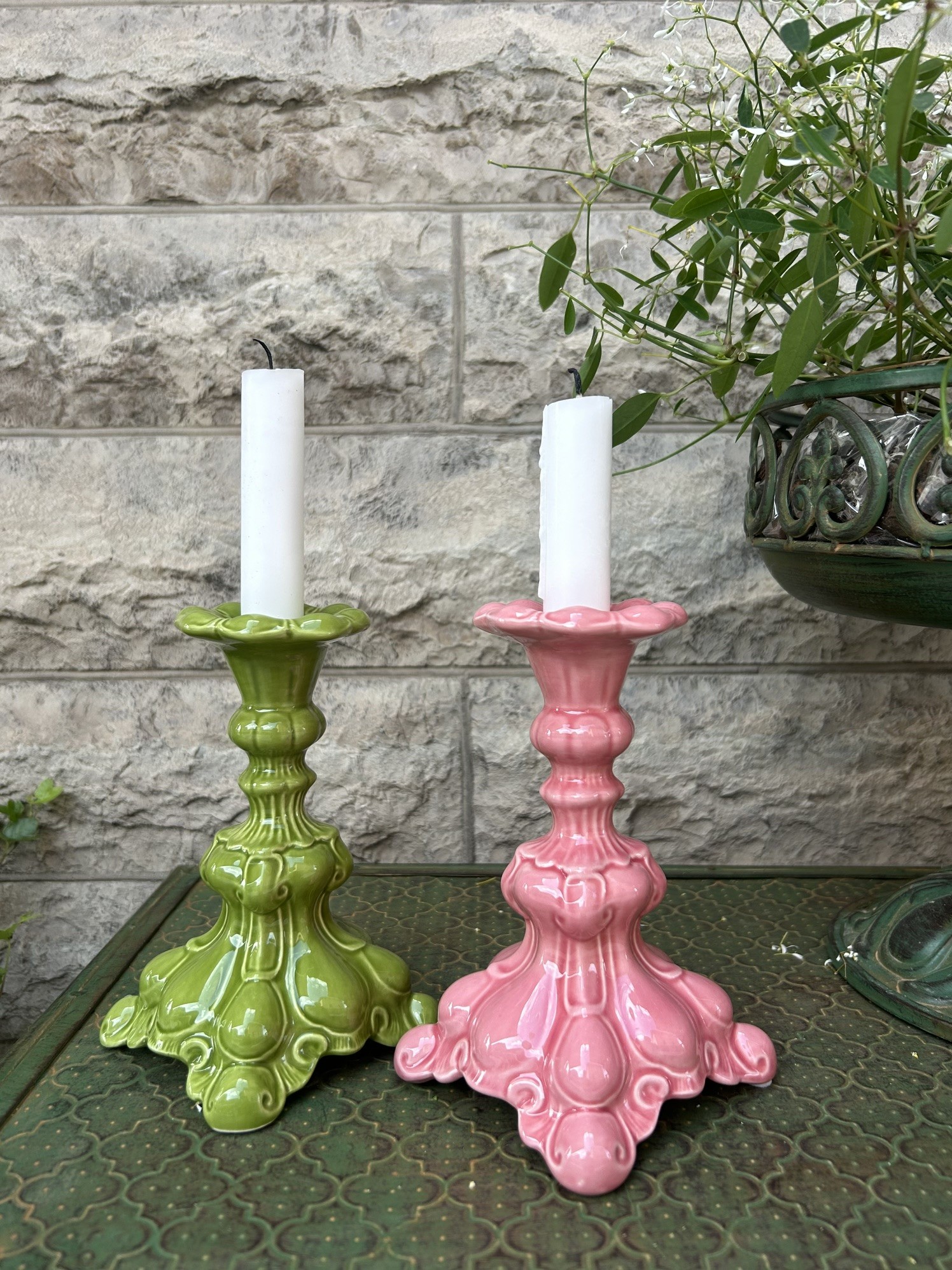 Barock Ljusstake Grön - Bild 2